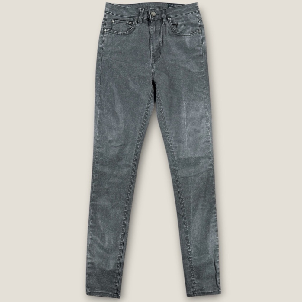 AllSaints Stilt Lacquer Coated Skinny Jeans W28 Black High Rise Waxed Denim
